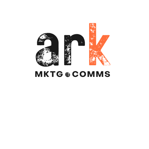 Ark MKTG COMMS logo: distressed black 'ark' with an orange 'k' and bold 'MKTG COMMS' text beneath.